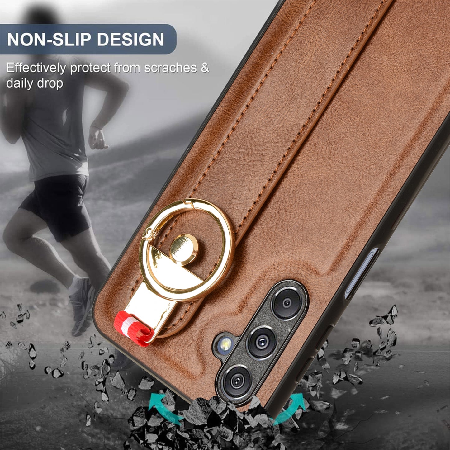 For Samsung Galaxy M34 5G / F34 5G Phone Case Wristband Kickstand Bottle Opener Leather+PC+TPU Cover - Brown