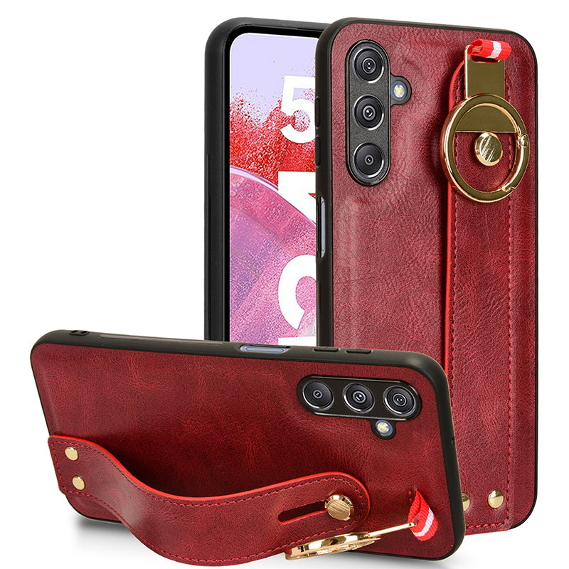 For Samsung Galaxy M34 5G / F34 5G Phone Case Wristband Kickstand Bottle Opener Leather+PC+TPU Cover - Red