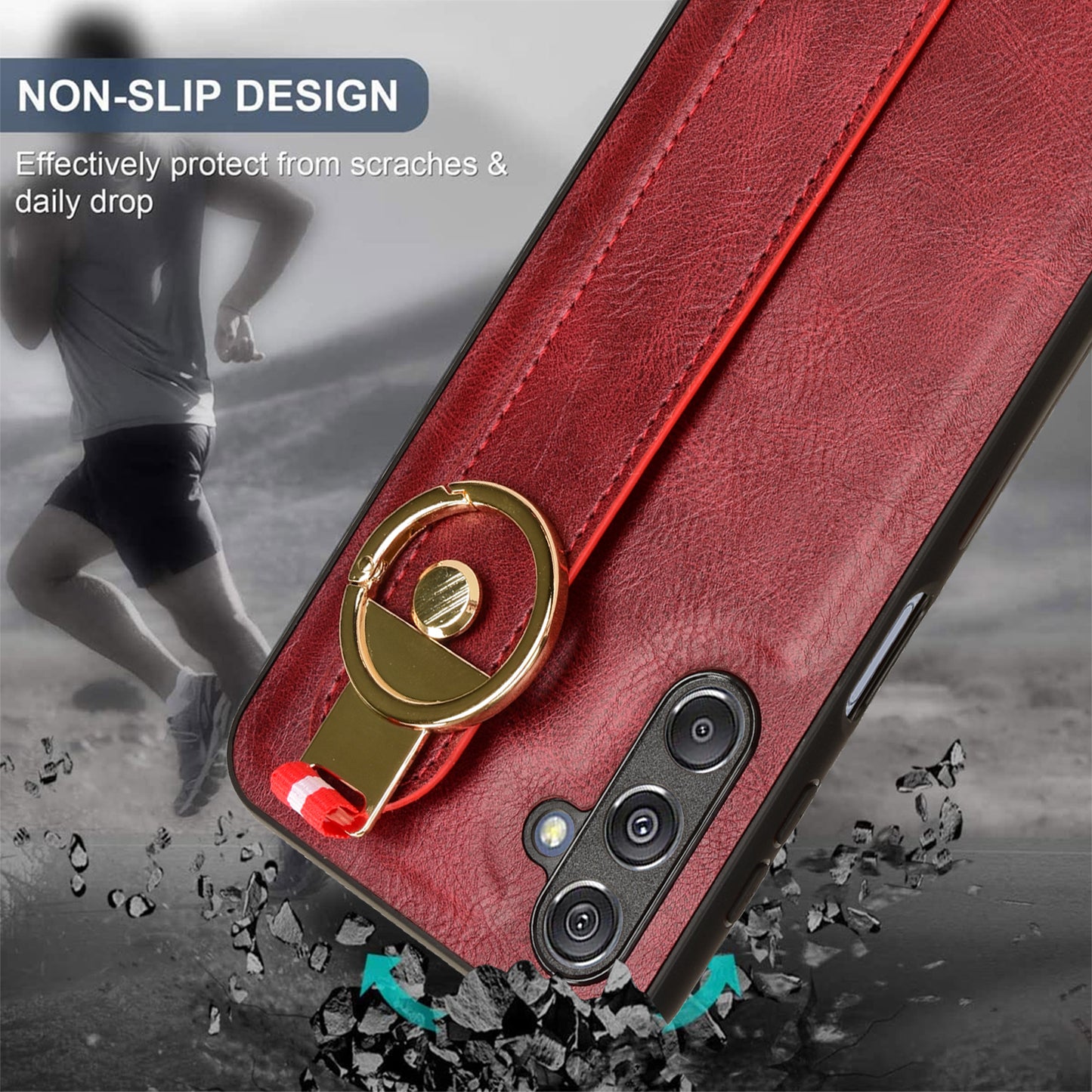 For Samsung Galaxy M34 5G / F34 5G Phone Case Wristband Kickstand Bottle Opener Leather+PC+TPU Cover - Red