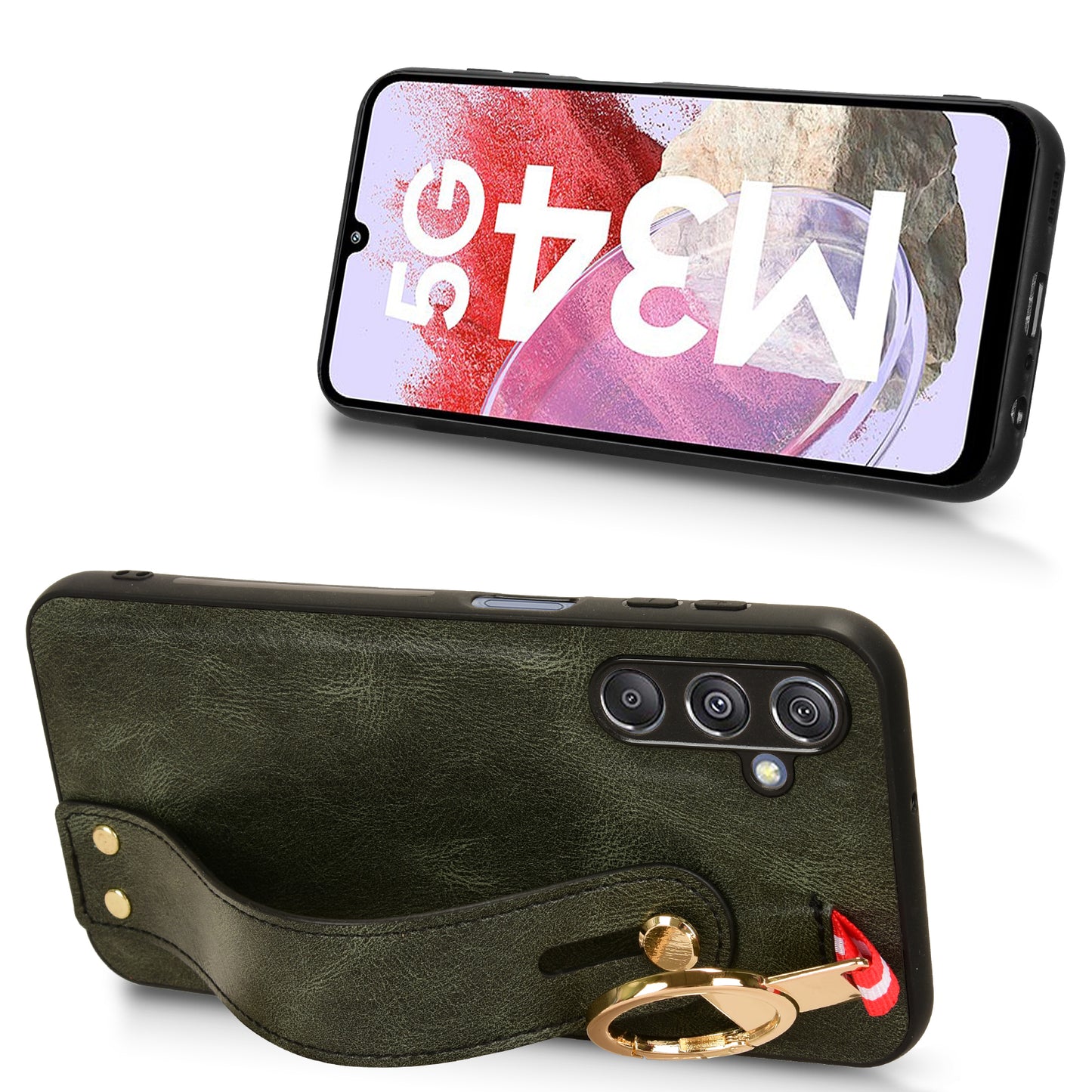 For Samsung Galaxy M34 5G / F34 5G Phone Case Wristband Kickstand Bottle Opener Leather+PC+TPU Cover - Green