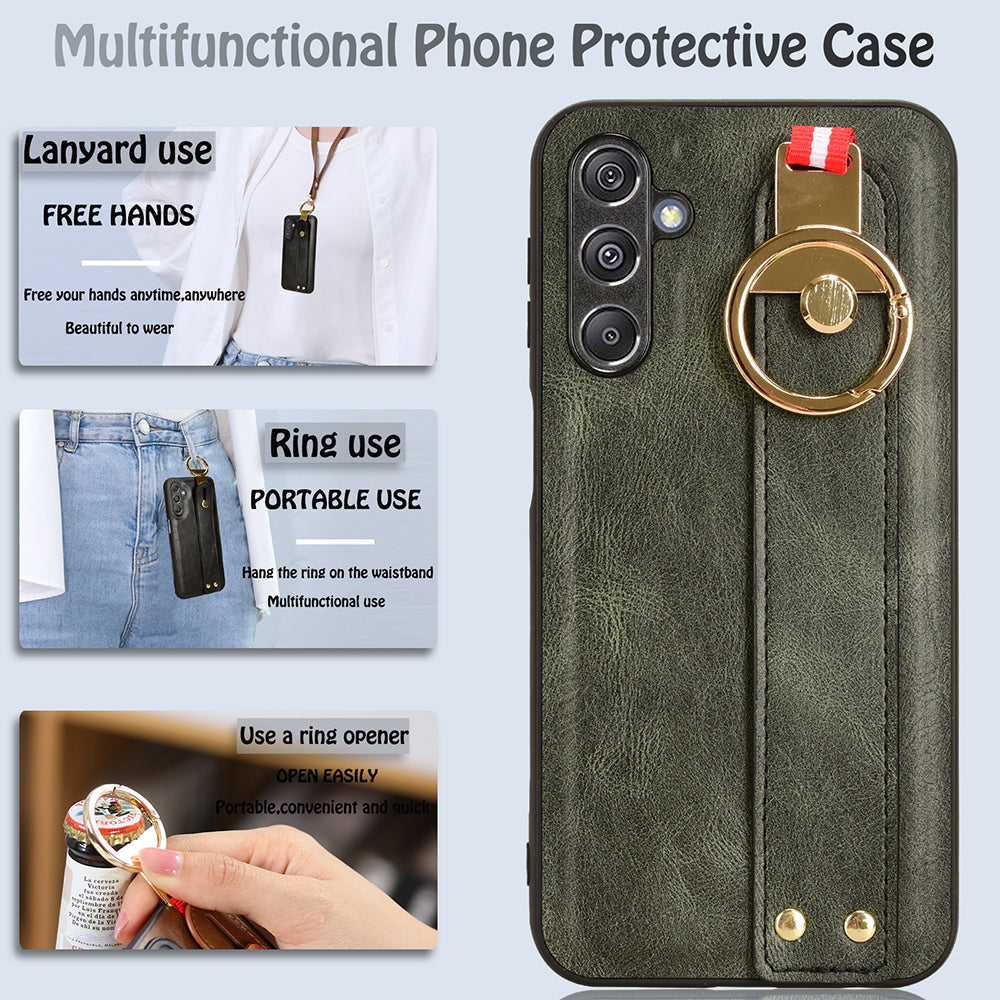 For Samsung Galaxy M34 5G / F34 5G Phone Case Wristband Kickstand Bottle Opener Leather+PC+TPU Cover - Green