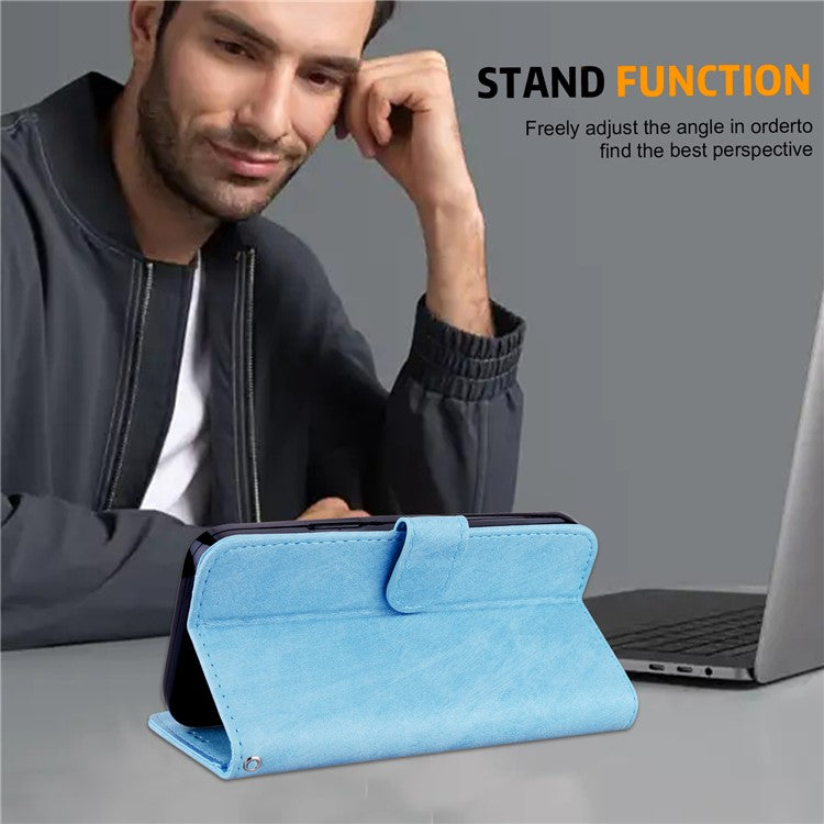 For Samsung Galaxy A34 5G Full Protection Solid Color PU Leather Wallet Case Cell Phone Stand Cover - Baby Blue