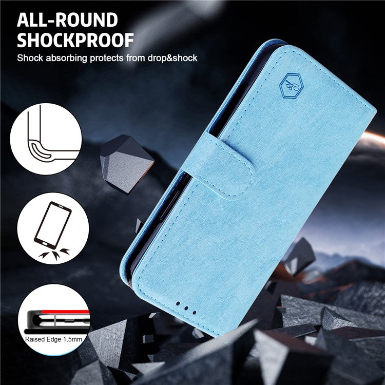 For Samsung Galaxy A34 5G Full Protection Solid Color PU Leather Wallet Case Cell Phone Stand Cover - Baby Blue
