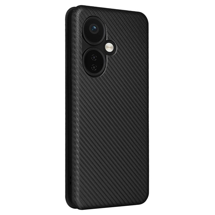 For OnePlus Nord CE3 5G Mobile Phone Case Card Holder Leather Stand Carbon Fiber Texture Cover - Black