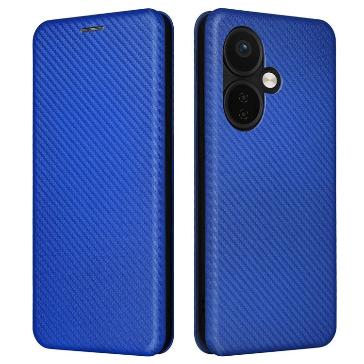 For OnePlus Nord CE3 5G Mobile Phone Case Card Holder Leather Stand Carbon Fiber Texture Cover - Blue