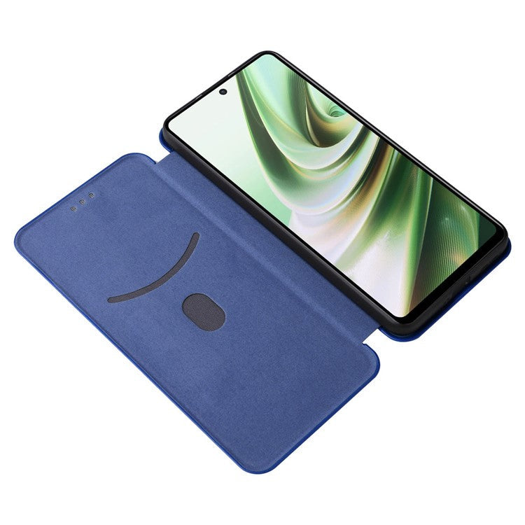 For OnePlus Nord CE3 5G Mobile Phone Case Card Holder Leather Stand Carbon Fiber Texture Cover - Blue