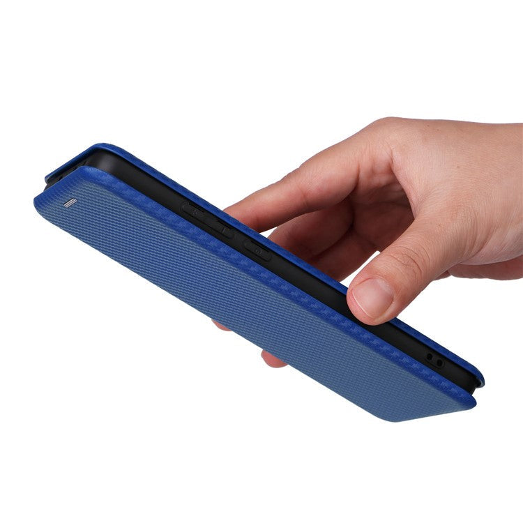 For OnePlus Nord CE3 5G Mobile Phone Case Card Holder Leather Stand Carbon Fiber Texture Cover - Blue