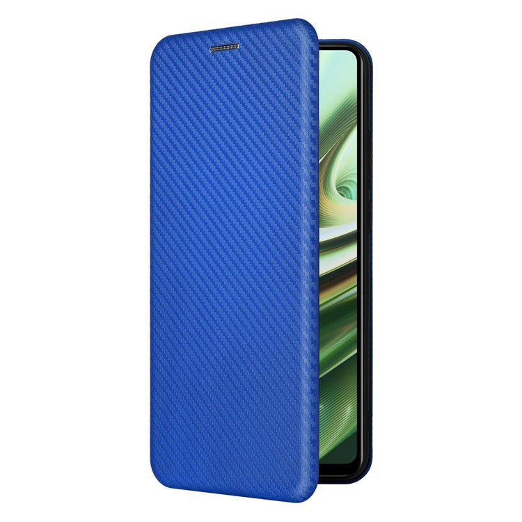 For OnePlus Nord CE3 5G Mobile Phone Case Card Holder Leather Stand Carbon Fiber Texture Cover - Blue