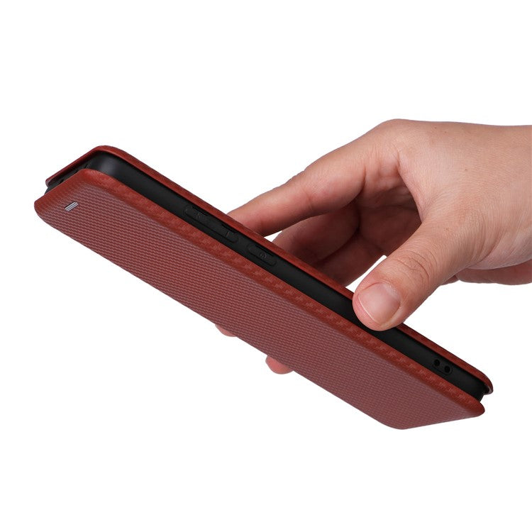 For OnePlus Nord CE3 5G Mobile Phone Case Card Holder Leather Stand Carbon Fiber Texture Cover - Brown