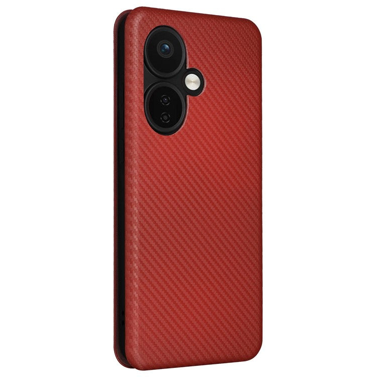 For OnePlus Nord CE3 5G Mobile Phone Case Card Holder Leather Stand Carbon Fiber Texture Cover - Brown