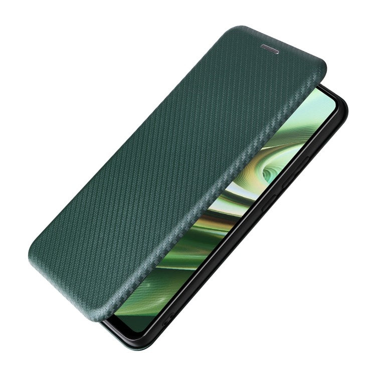 For OnePlus Nord CE3 5G Mobile Phone Case Card Holder Leather Stand Carbon Fiber Texture Cover - Green