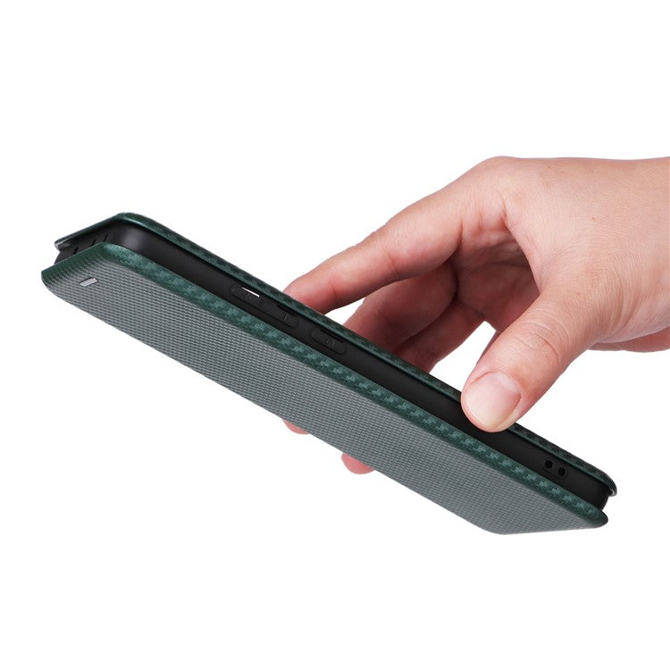 For OnePlus Nord CE3 5G Mobile Phone Case Card Holder Leather Stand Carbon Fiber Texture Cover - Green