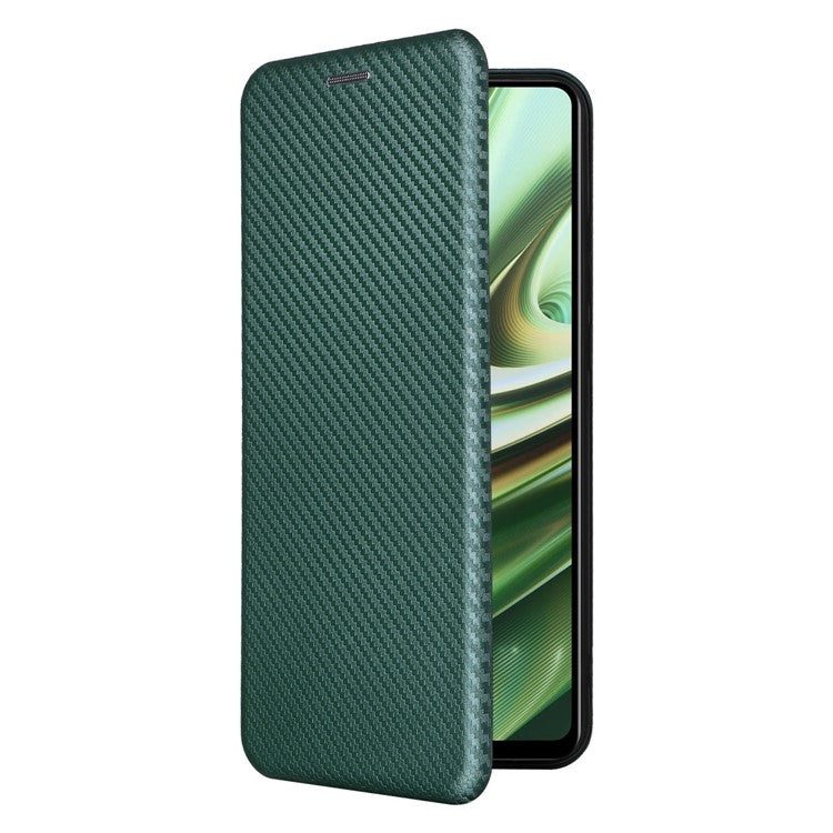 For OnePlus Nord CE3 5G Mobile Phone Case Card Holder Leather Stand Carbon Fiber Texture Cover - Green