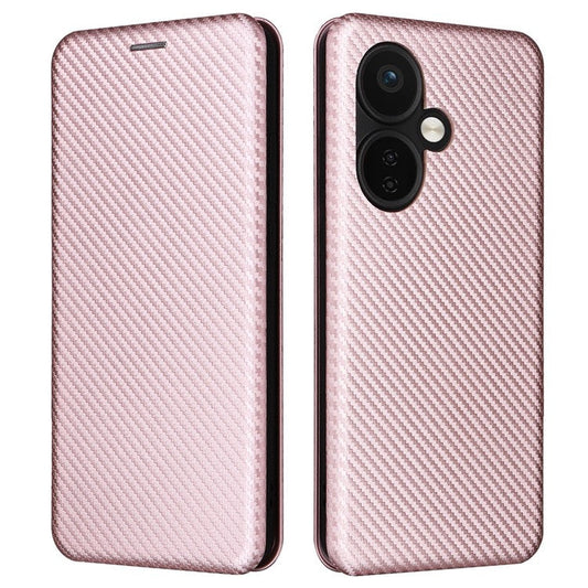 For OnePlus Nord CE3 5G Mobile Phone Case Card Holder Leather Stand Carbon Fiber Texture Cover - Rose Gold