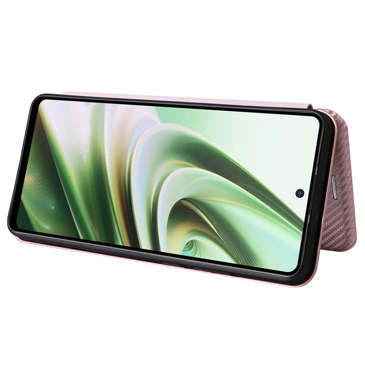 For OnePlus Nord CE3 5G Mobile Phone Case Card Holder Leather Stand Carbon Fiber Texture Cover - Rose Gold