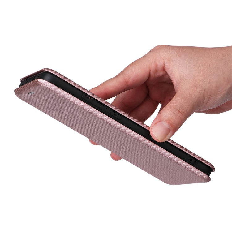 For OnePlus Nord CE3 5G Mobile Phone Case Card Holder Leather Stand Carbon Fiber Texture Cover - Rose Gold