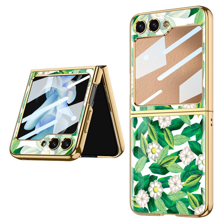 GKK Pattern Printing Phone Case for Samsung Galaxy Z Flip5 5G Hard PC Phone Cover Built-In Tempered Glass Film - Style J