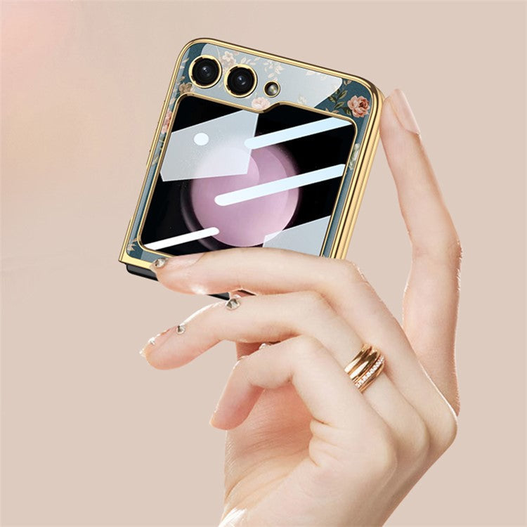 GKK Pattern Printing Phone Case for Samsung Galaxy Z Flip5 5G Hard PC Phone Cover Built-In Tempered Glass Film - Style J