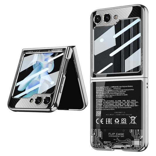 GKK Pattern Printing Hard PC Case for Samsung Galaxy Z Flip5 5G Anti-Drop Phone Shell Built-In Tempered Glass Film - Explorer