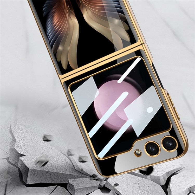 GKK Pattern Printing Hard PC Case for Samsung Galaxy Z Flip5 5G Anti-Drop Phone Shell Built-In Tempered Glass Film - Explorer