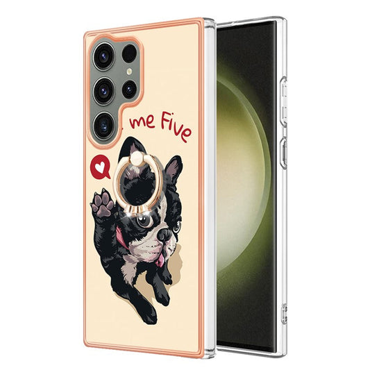 YB IMD Series-20 Style D for Samsung Galaxy S23 Ultra TPU Phone Case IMD Pattern Kickstand 2.0mm Electroplating Cover - Dog