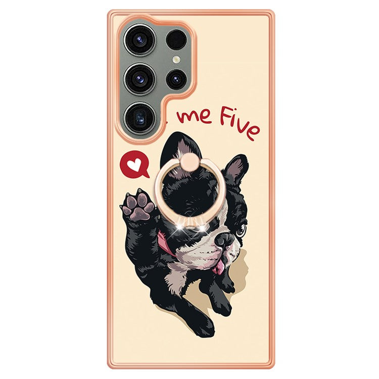 YB IMD Series-20 Style D for Samsung Galaxy S23 Ultra TPU Phone Case IMD Pattern Kickstand 2.0mm Electroplating Cover - Dog