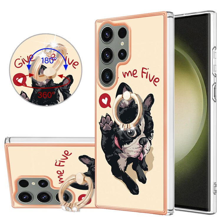 YB IMD Series-20 Style D for Samsung Galaxy S23 Ultra TPU Phone Case IMD Pattern Kickstand 2.0mm Electroplating Cover - Dog