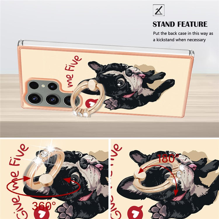 YB IMD Series-20 Style D for Samsung Galaxy S23 Ultra TPU Phone Case IMD Pattern Kickstand 2.0mm Electroplating Cover - Dog