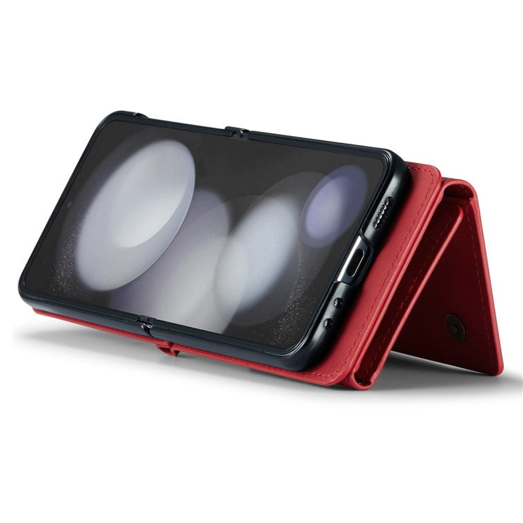DG.MING M2 Series for Samsung Galaxy Z Flip5 5G  Leather Coated+PC Phone Case Magnetic Kickstand Cover Card Holder - Red