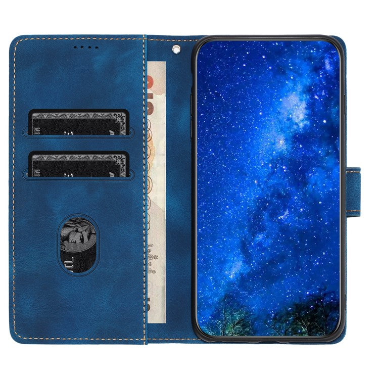 L002 For Oppo A16 / A16s / A54s Full Protection Leather Phone Case Lines Imprint Wallet Stand Cover - Blue