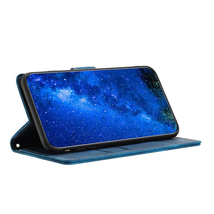L002 For Oppo A16 / A16s / A54s Full Protection Leather Phone Case Lines Imprint Wallet Stand Cover - Blue