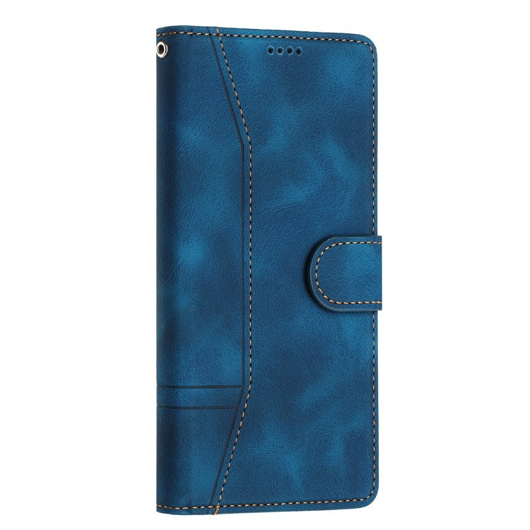 L002 For Oppo A16 / A16s / A54s Full Protection Leather Phone Case Lines Imprint Wallet Stand Cover - Blue