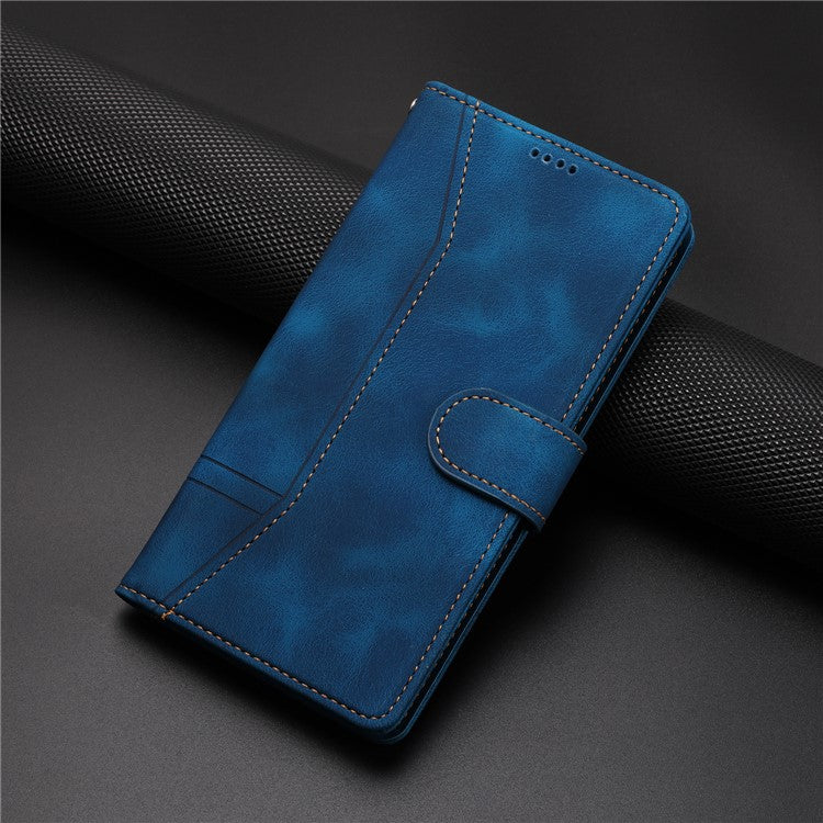 L002 For Oppo A16 / A16s / A54s Full Protection Leather Phone Case Lines Imprint Wallet Stand Cover - Blue