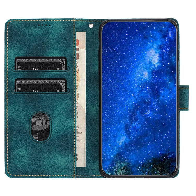 L002 For Oppo A16 / A16s / A54s Full Protection Leather Phone Case Lines Imprint Wallet Stand Cover - Green