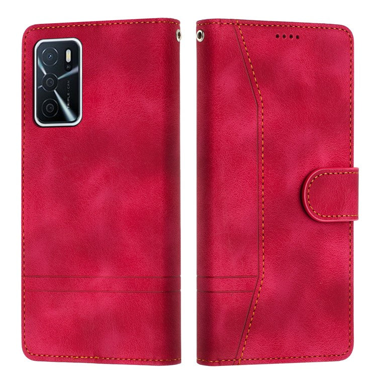 L002 For Oppo A16 / A16s / A54s Full Protection Leather Phone Case Lines Imprint Wallet Stand Cover - Red