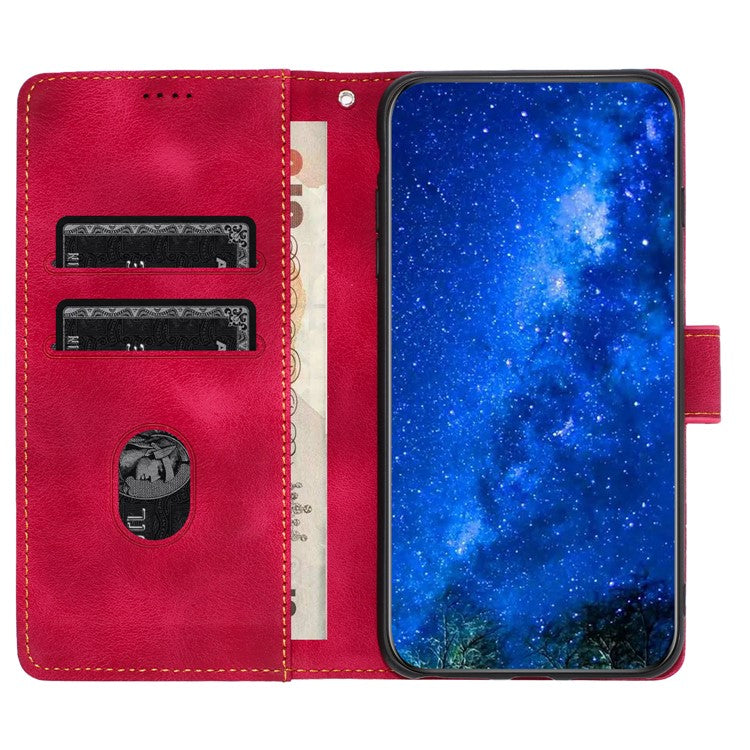 L002 For Oppo A16 / A16s / A54s Full Protection Leather Phone Case Lines Imprint Wallet Stand Cover - Red