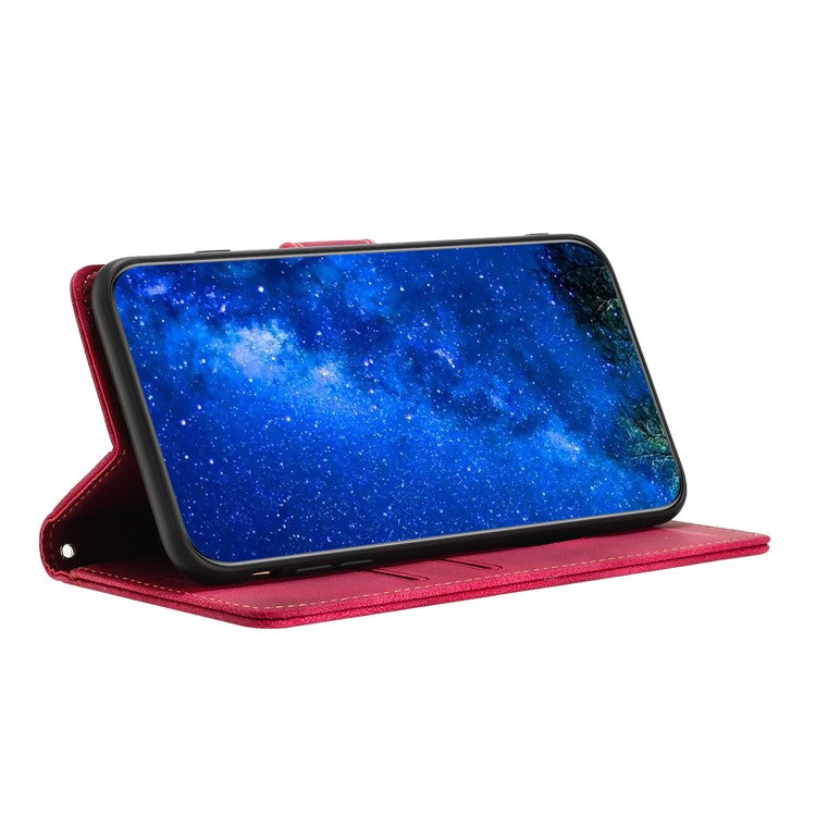 L002 For Oppo A16 / A16s / A54s Full Protection Leather Phone Case Lines Imprint Wallet Stand Cover - Red