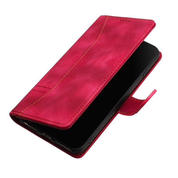 L002 For Oppo A16 / A16s / A54s Full Protection Leather Phone Case Lines Imprint Wallet Stand Cover - Red