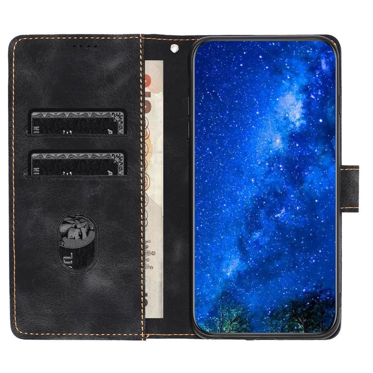 L002 For Oppo A16 / A16s / A54s Full Protection Leather Phone Case Lines Imprint Wallet Stand Cover - Black