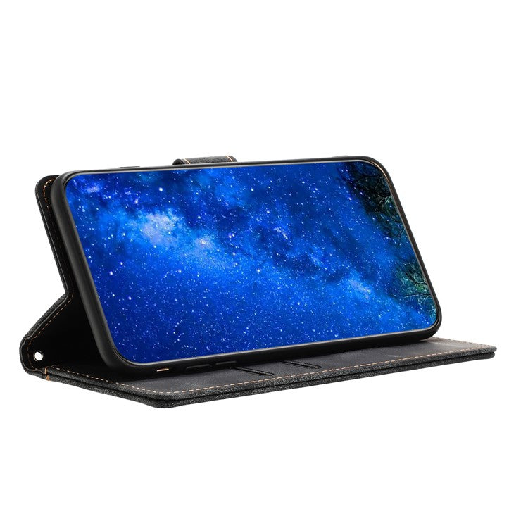 L002 For Oppo A16 / A16s / A54s Full Protection Leather Phone Case Lines Imprint Wallet Stand Cover - Black