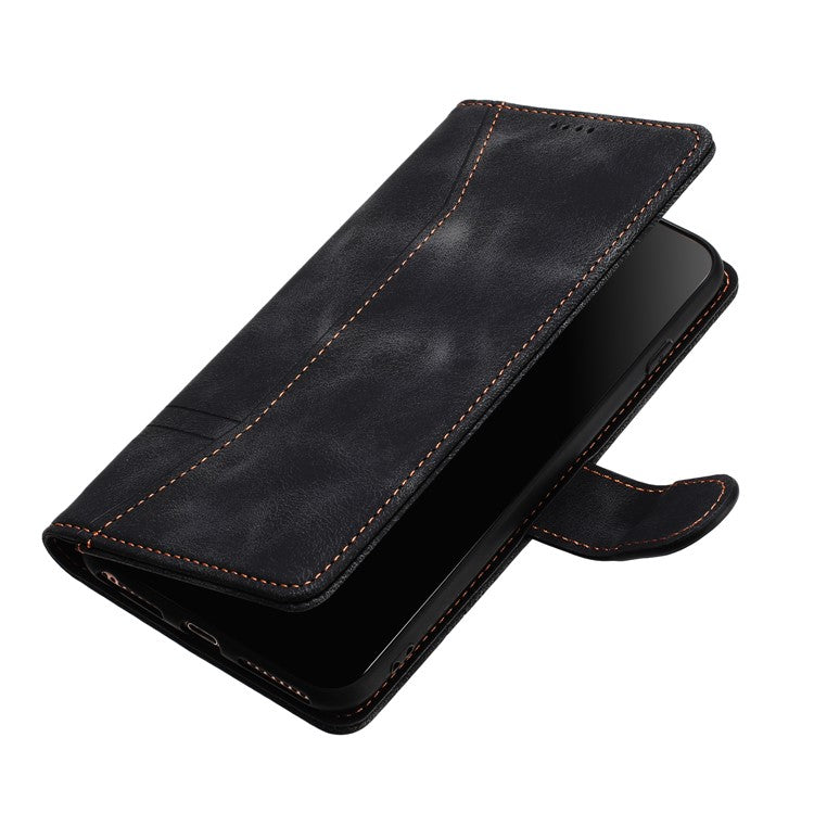 L002 For Oppo A16 / A16s / A54s Full Protection Leather Phone Case Lines Imprint Wallet Stand Cover - Black