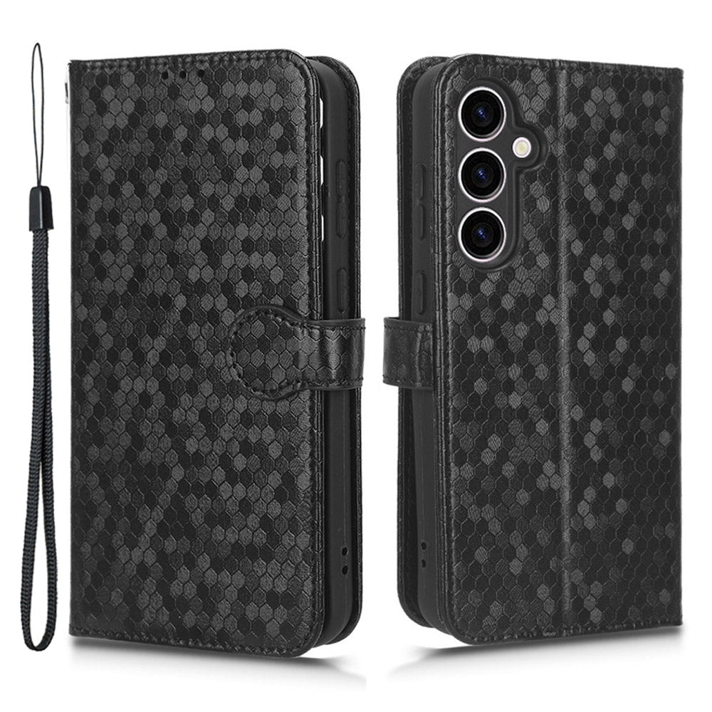 For Samsung Galaxy M34 5G / F34 5G PU Leather Stand Phone Case Dot Imprinted Wallet Cover - Black