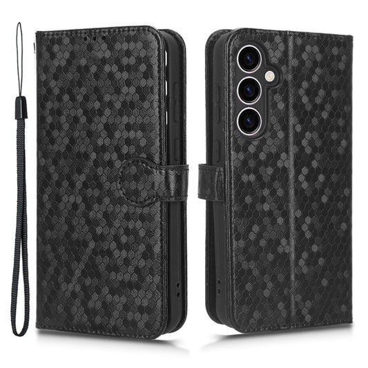 For Samsung Galaxy M34 5G / F34 5G PU Leather Stand Phone Case Dot Imprinted Wallet Cover - Black