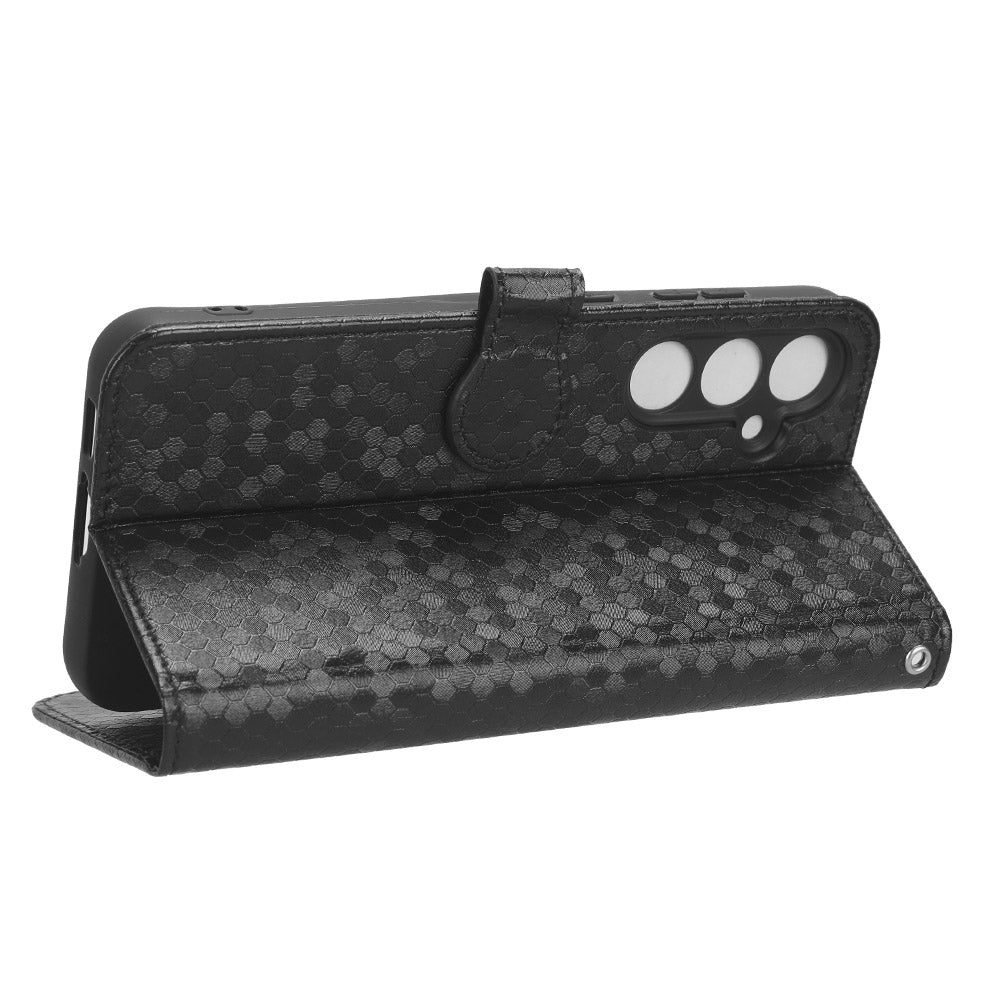 For Samsung Galaxy M34 5G / F34 5G PU Leather Stand Phone Case Dot Imprinted Wallet Cover - Black