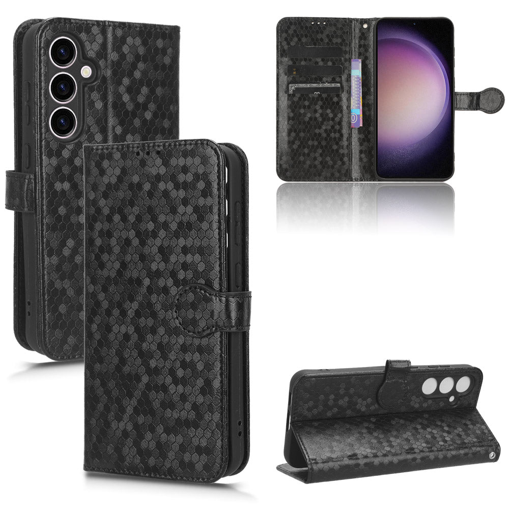For Samsung Galaxy M34 5G / F34 5G PU Leather Stand Phone Case Dot Imprinted Wallet Cover - Black