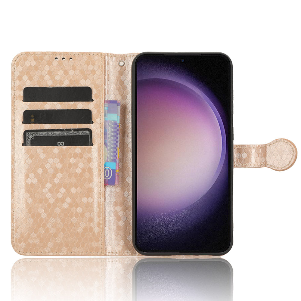 For Samsung Galaxy M34 5G / F34 5G PU Leather Stand Phone Case Dot Imprinted Wallet Cover - Rose Gold