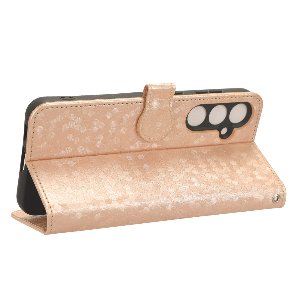 For Samsung Galaxy M34 5G / F34 5G PU Leather Stand Phone Case Dot Imprinted Wallet Cover - Rose Gold