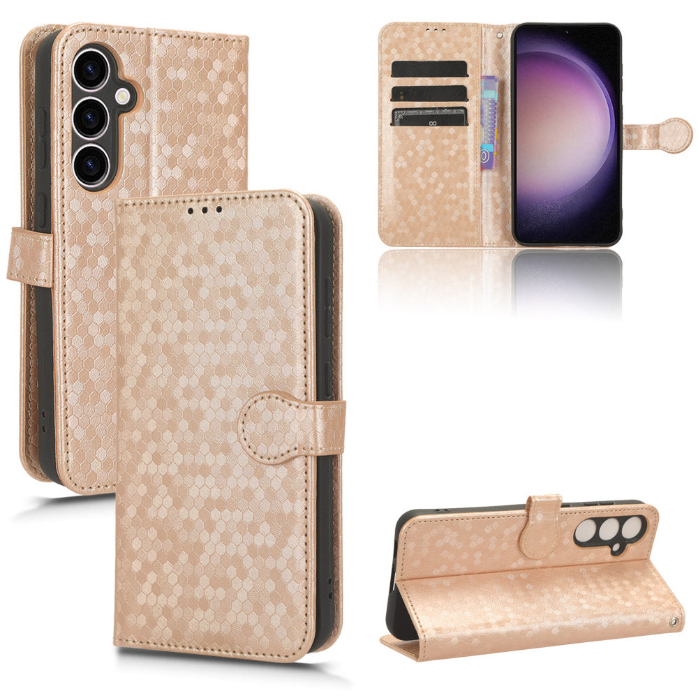 For Samsung Galaxy M34 5G / F34 5G PU Leather Stand Phone Case Dot Imprinted Wallet Cover - Rose Gold