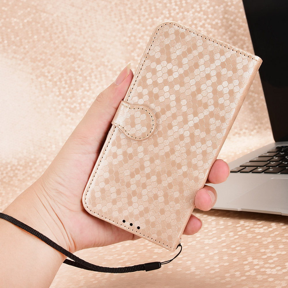 For Samsung Galaxy M34 5G / F34 5G PU Leather Stand Phone Case Dot Imprinted Wallet Cover - Rose Gold