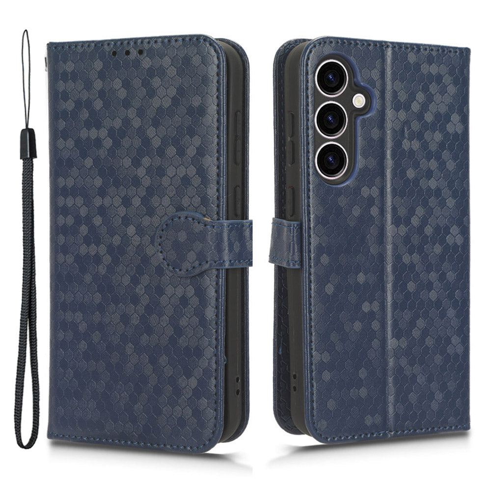 For Samsung Galaxy M34 5G / F34 5G PU Leather Stand Phone Case Dot Imprinted Wallet Cover - Dark Blue